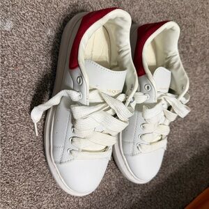 Alexander McQueen Cream and Red High-Top Sneakers